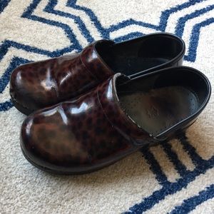 Dansko Maroon and Black Spotted Clogs